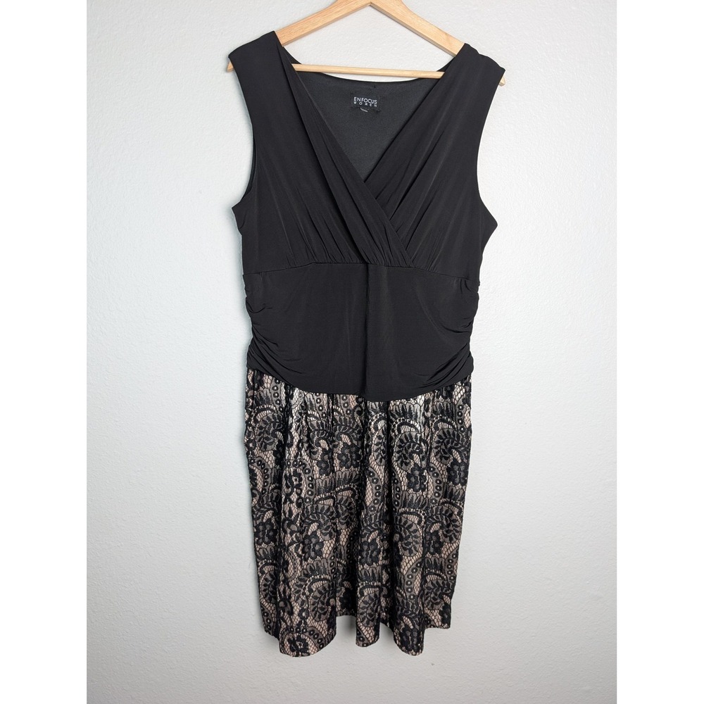 En Focus Women Dress Womens 6 Black Fit & Flare Wrap Lace Layered Ruched